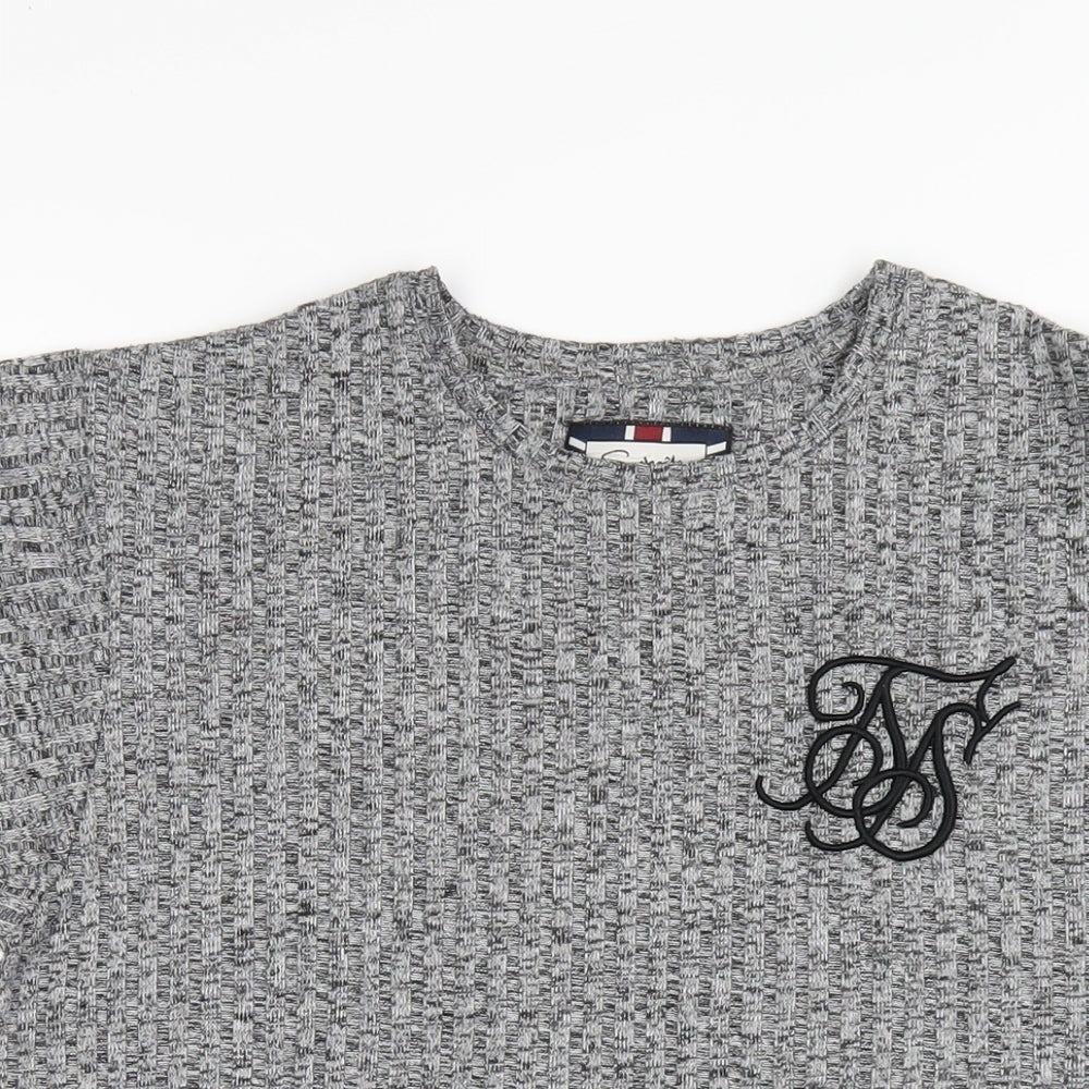 SikSilk Mens Grey Polyester T-Shirt Size XS Round Neck
