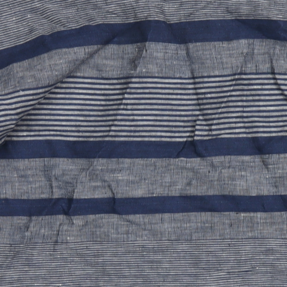 Paul Costelloe Womens Blue Striped Linen Basic T-Shirt Size 10 Round Neck