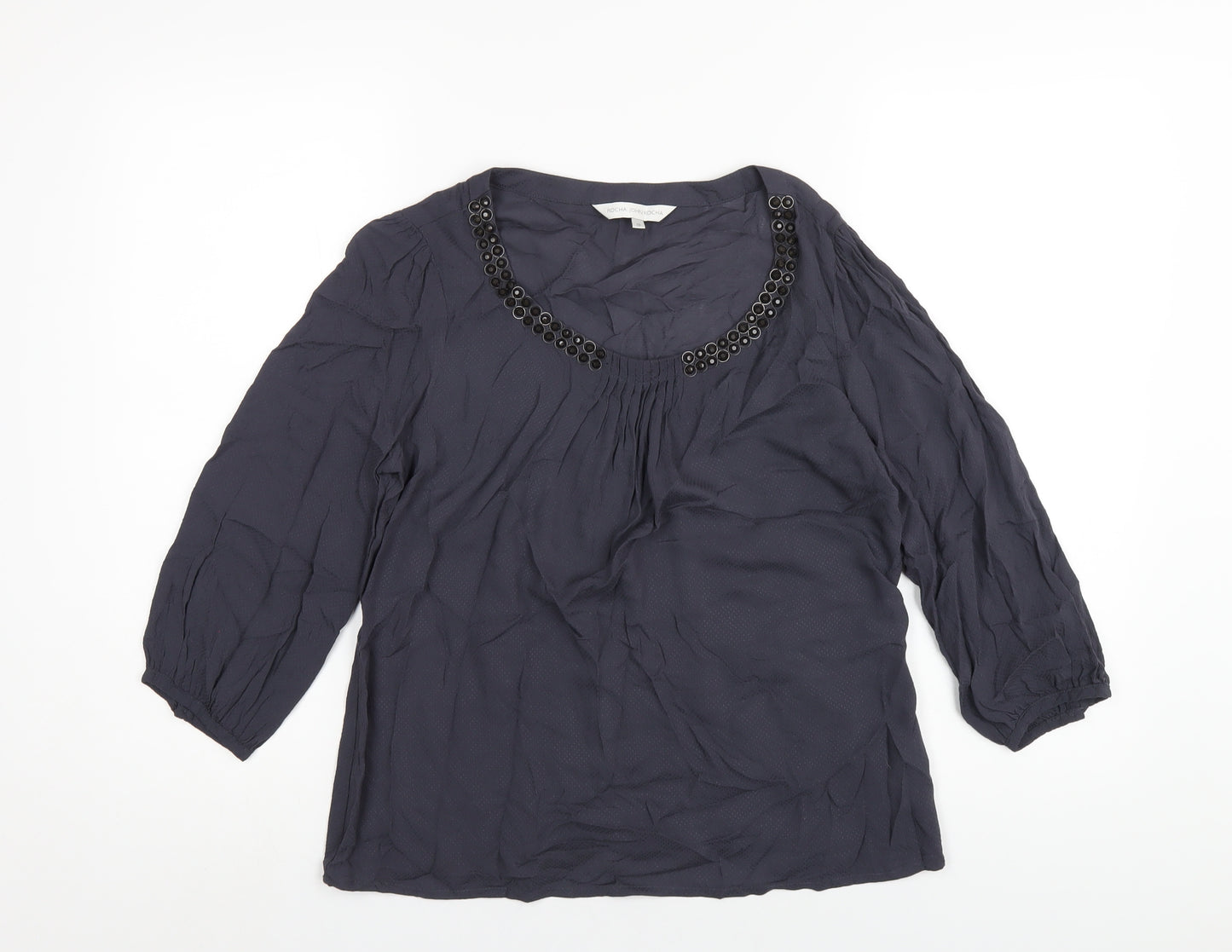 RJR.John Rocha Womens Grey Viscose Basic Blouse Size 10 Scoop Neck