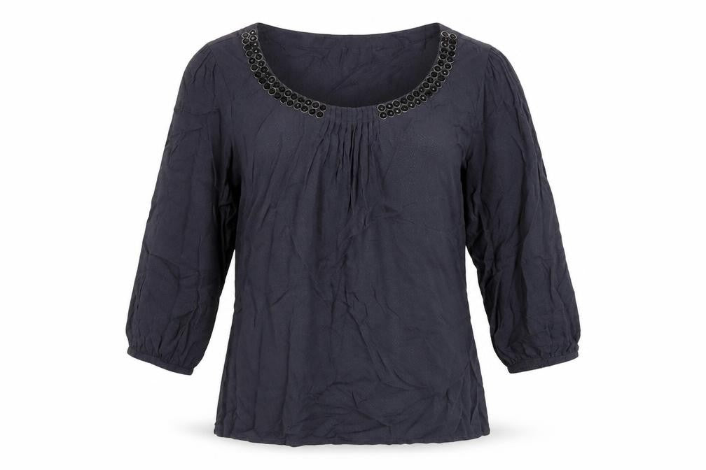 Front view of RJR.John Rocha women’s grey viscose basic blouse, size UK 10, scoop neck