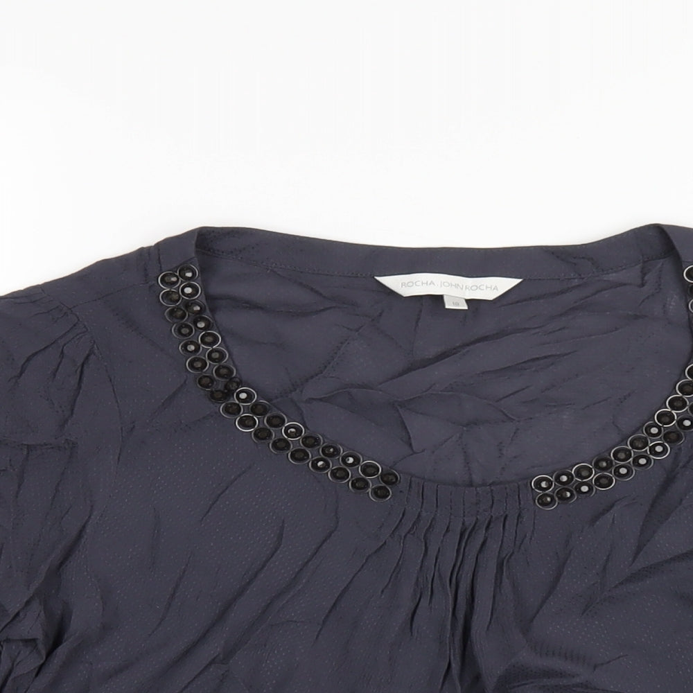 RJR.John Rocha Womens Grey Viscose Basic Blouse Size 10 Scoop Neck