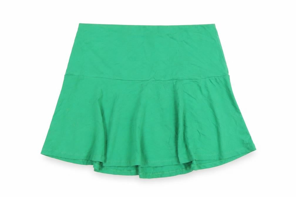 Front view of H&M women’s green cotton skater skirt, size M