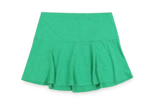 Front view of H&M women’s green cotton skater skirt, size M