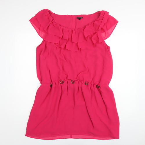 Marks and Spencer Womens Pink Polyester A-Line Size 16 Scoop Neck Zip
