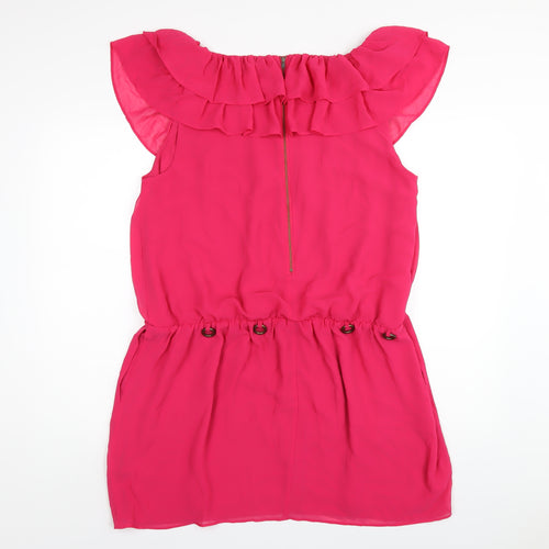 Marks and Spencer Womens Pink Polyester A-Line Size 16 Scoop Neck Zip