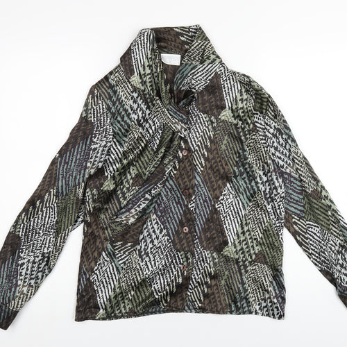 Cotswold Collection Womens Multicoloured Geometric Silk Basic Button-Up Size 10 V-Neck