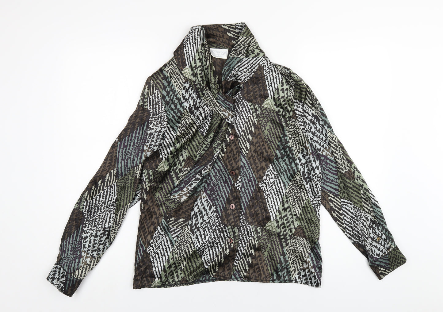 Cotswold Collection Womens Multicoloured Geometric Silk Basic Button-Up Size 10 V-Neck