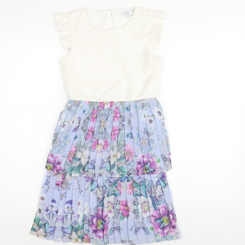 Lola & Maverick Girls Multicoloured Floral Polyester A-Line Size 11 Years Round Neck Button