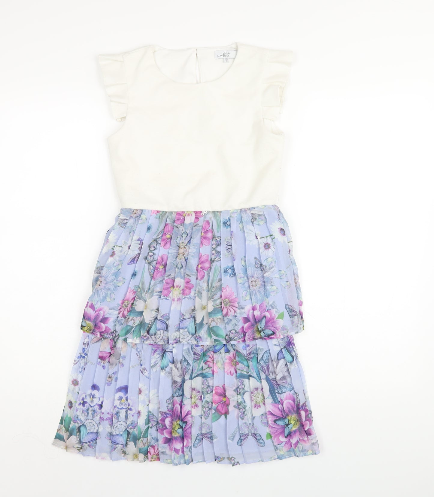 Lola & Maverick Girls Multicoloured Floral Polyester A-Line Size 11 Years Round Neck Button