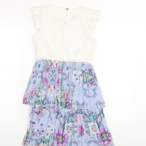 Lola & Maverick Girls Multicoloured Floral Polyester A-Line Size 11 Years Round Neck Button