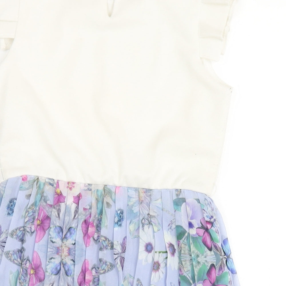 Lola & Maverick Girls Multicoloured Floral Polyester A-Line Size 11 Years Round Neck Button