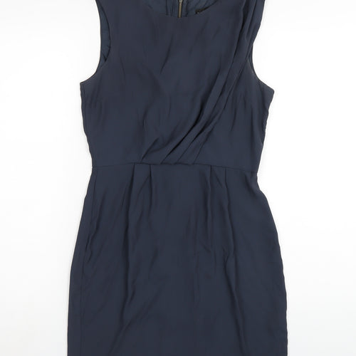 Topshop Womens Blue Polyester A-Line Size 8 Round Neck Zip