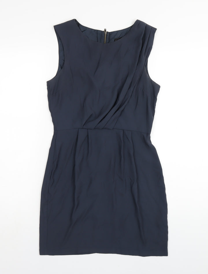Topshop Womens Blue Polyester A-Line Size 8 Round Neck Zip