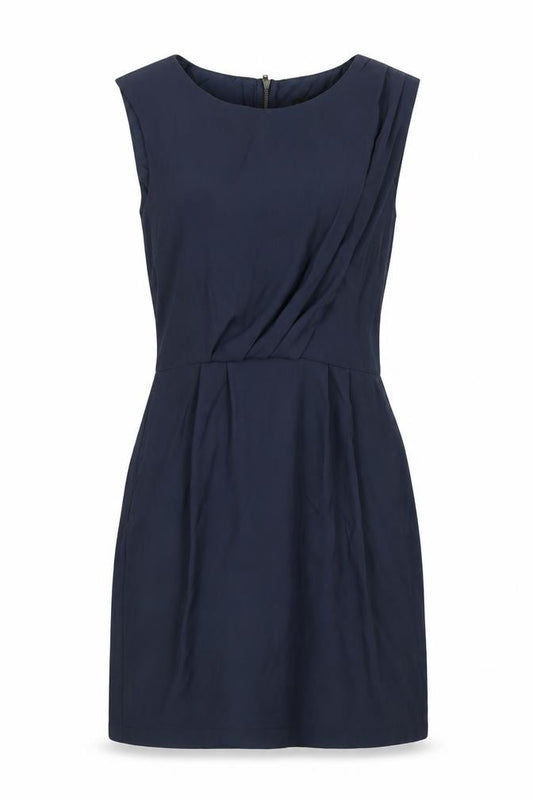 Front view of Topshop women’s blue polyester a-line, size UK 8, round neck zip