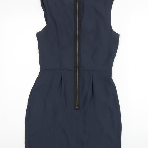 Topshop Womens Blue Polyester A-Line Size 8 Round Neck Zip