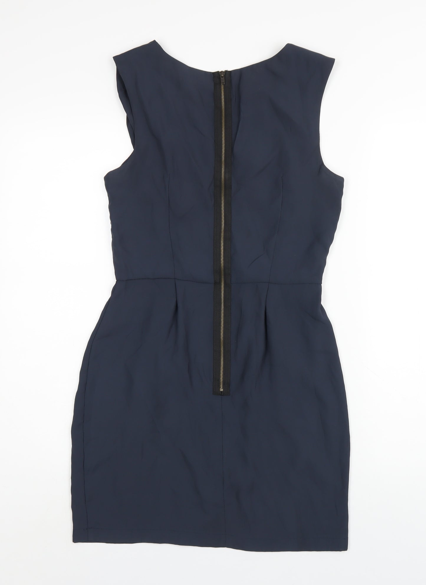 Topshop Womens Blue Polyester A-Line Size 8 Round Neck Zip