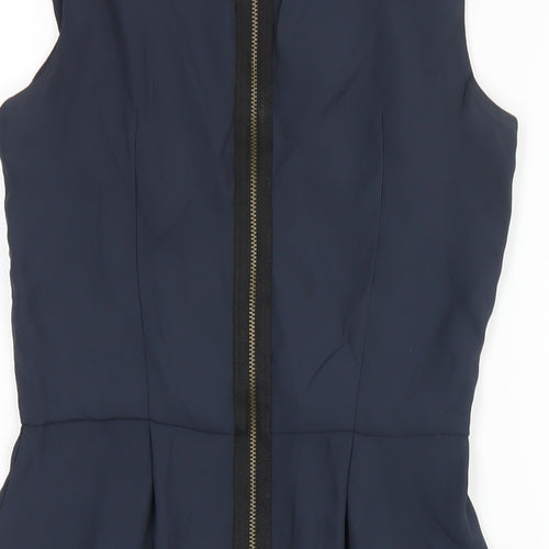 Topshop Womens Blue Polyester A-Line Size 8 Round Neck Zip