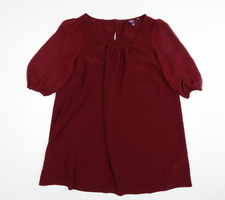 New Look Womens Red Polyester A-Line Size 18 Boat Neck Button