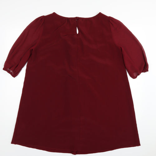New Look Womens Red Polyester A-Line Size 18 Boat Neck Button