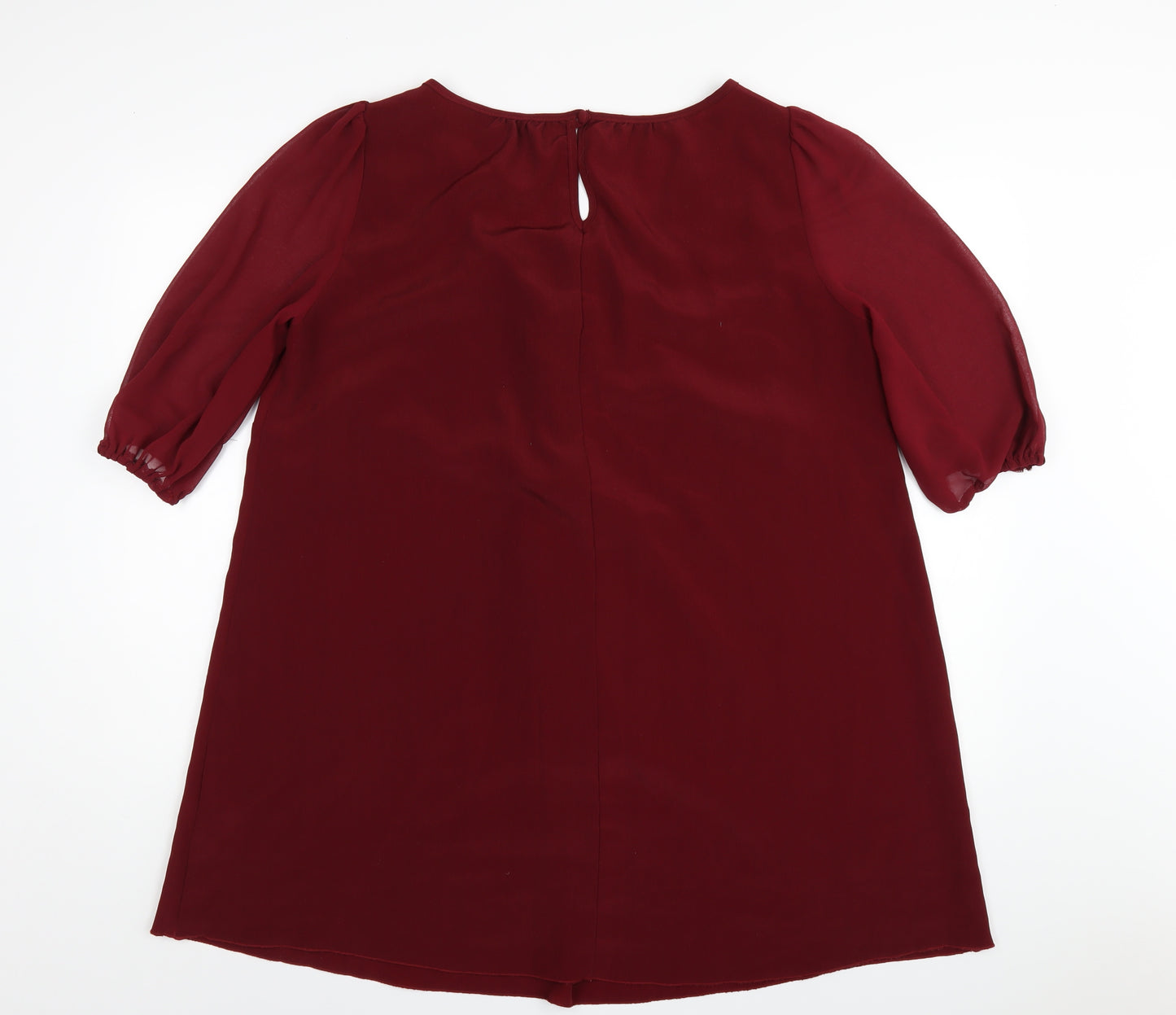 New Look Womens Red Polyester A-Line Size 18 Boat Neck Button