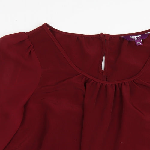 New Look Womens Red Polyester A-Line Size 18 Boat Neck Button