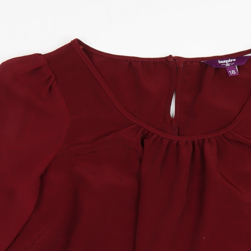 New Look Womens Red Polyester A-Line Size 18 Boat Neck Button