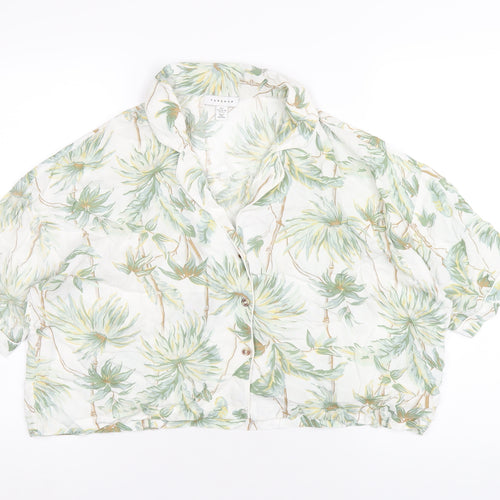 Topshop Womens Multicoloured Geometric Viscose Cropped Button-Up Size S Collared