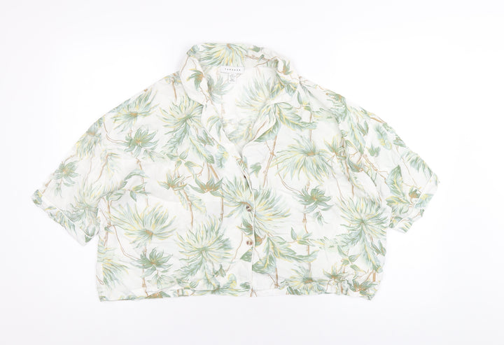Topshop Womens Multicoloured Geometric Viscose Cropped Button-Up Size S Collared