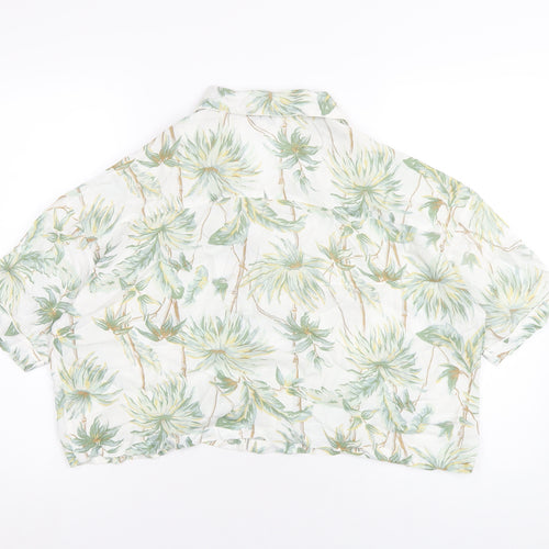 Topshop Womens Multicoloured Geometric Viscose Cropped Button-Up Size S Collared