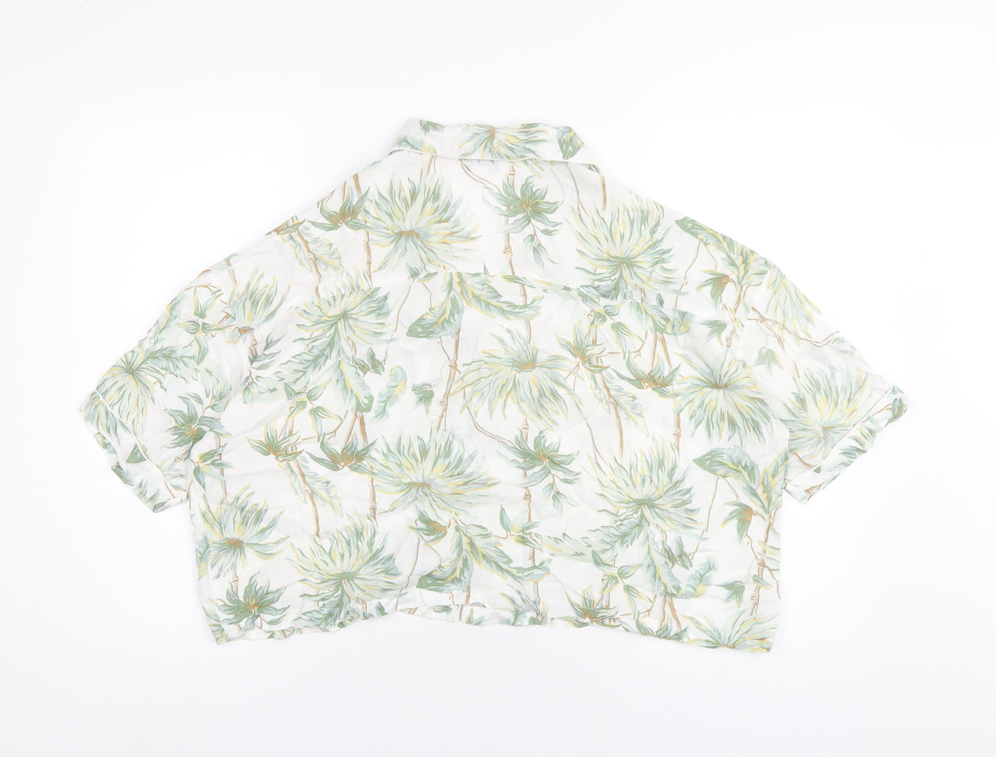 Topshop Womens Multicoloured Geometric Viscose Cropped Button-Up Size S Collared