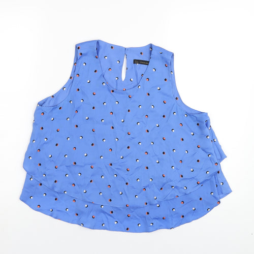 Zara Womens Blue Geometric Polyester Basic Tank Size M Round Neck