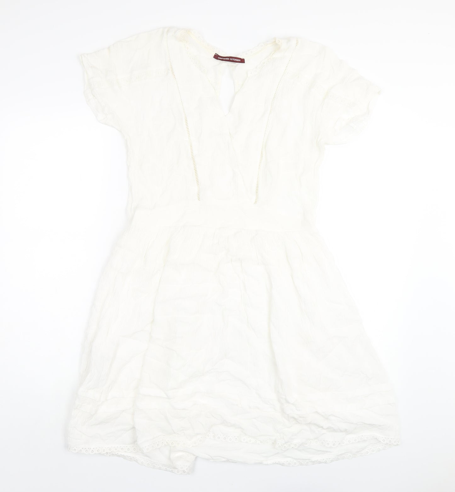 Comptoir des Cotonniers Womens White Viscose A-Line Size 10 V-Neck Pullover