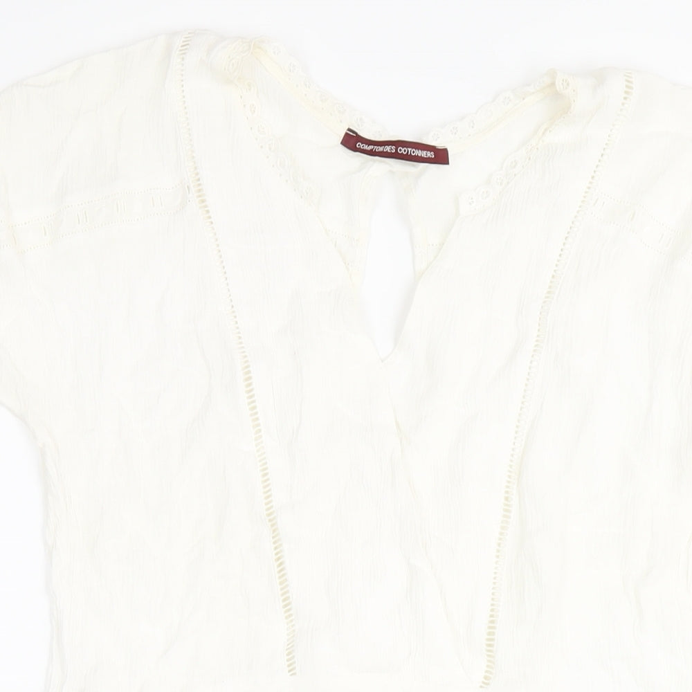 Comptoir des Cotonniers Womens White Viscose A-Line Size 10 V-Neck Pullover