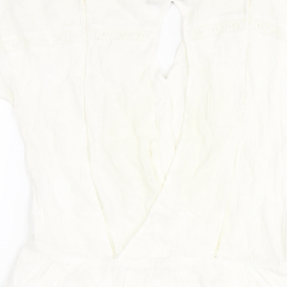 Comptoir des Cotonniers Womens White Viscose A-Line Size 10 V-Neck Pullover