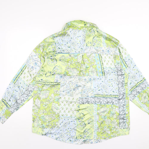Zara Womens Green Geometric Polyester Basic Button-Up Size L Collared