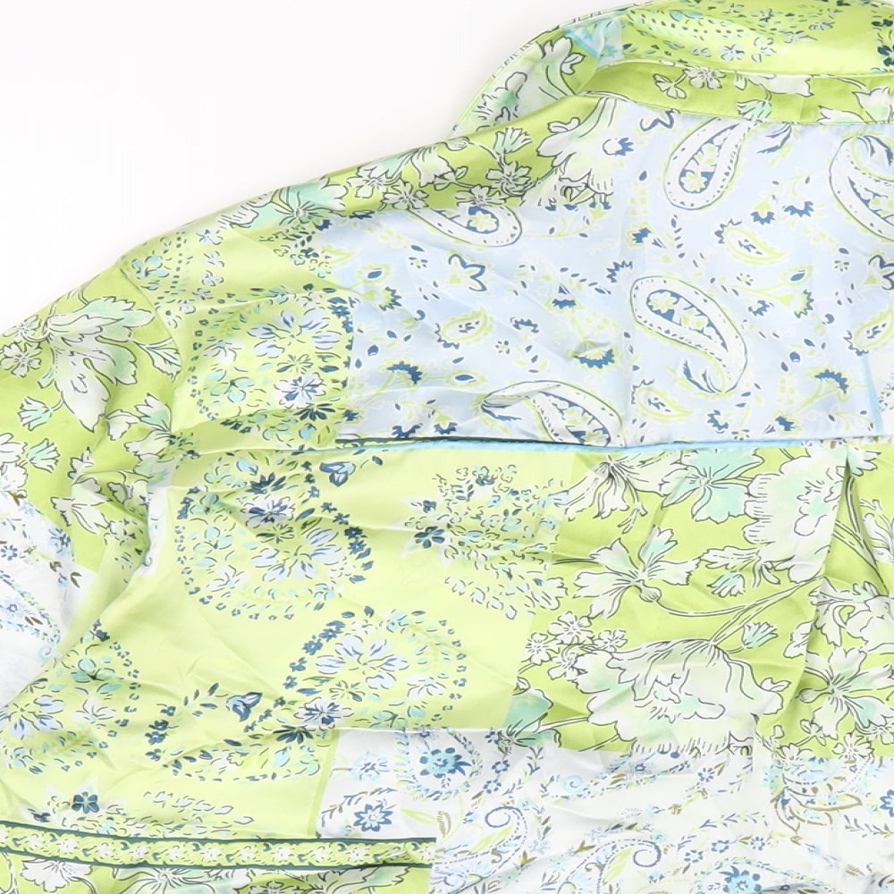 Zara Womens Green Geometric Polyester Basic Button-Up Size L Collared