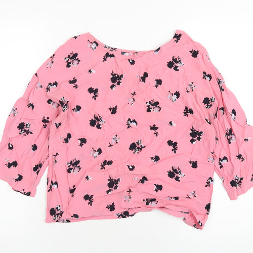 NEXT Womens Pink Geometric Viscose Basic T-Shirt Size 8 Round Neck