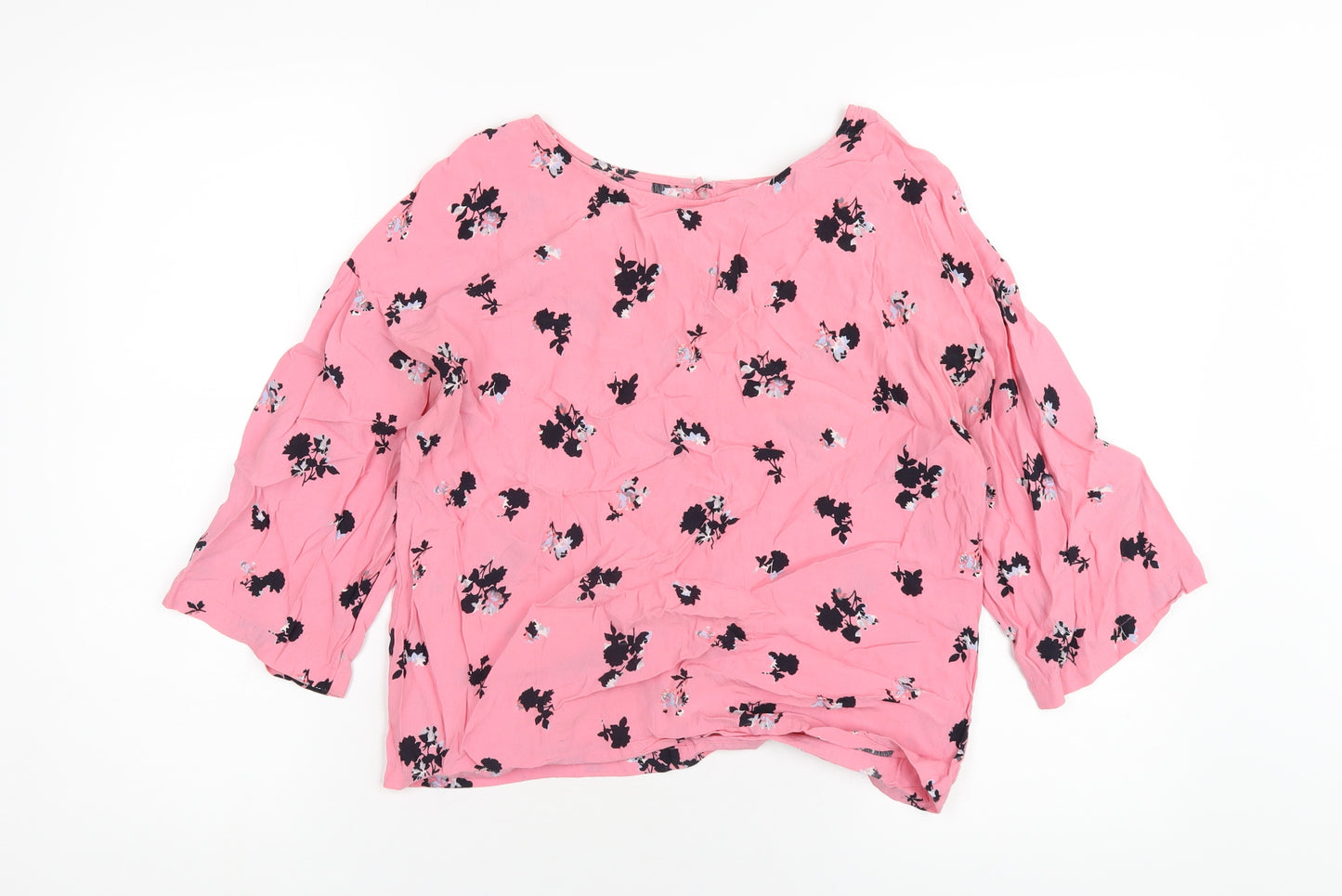 NEXT Womens Pink Geometric Viscose Basic T-Shirt Size 8 Round Neck