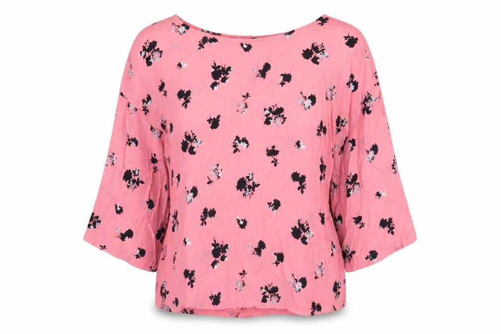 Front view of Next women’s pink geometric viscose basic t-shirt, size UK 8, round neck