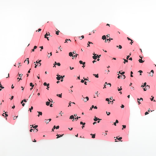 NEXT Womens Pink Geometric Viscose Basic T-Shirt Size 8 Round Neck