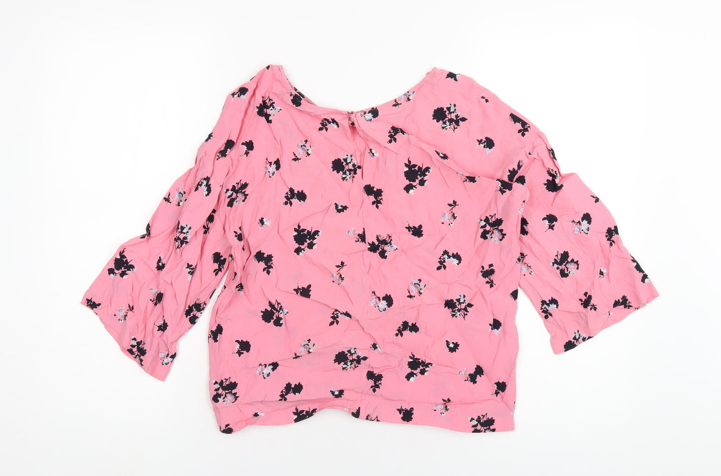 NEXT Womens Pink Geometric Viscose Basic T-Shirt Size 8 Round Neck