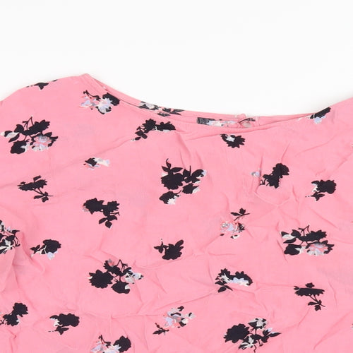 NEXT Womens Pink Geometric Viscose Basic T-Shirt Size 8 Round Neck