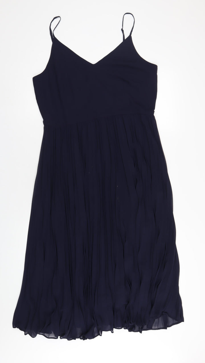 Roman Womens Blue Polyester A-Line Size 16 V-Neck Zip