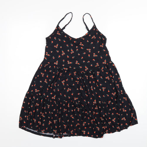 Red Herring Womens Black Floral Viscose A-Line Size 10 Scoop Neck Pullover