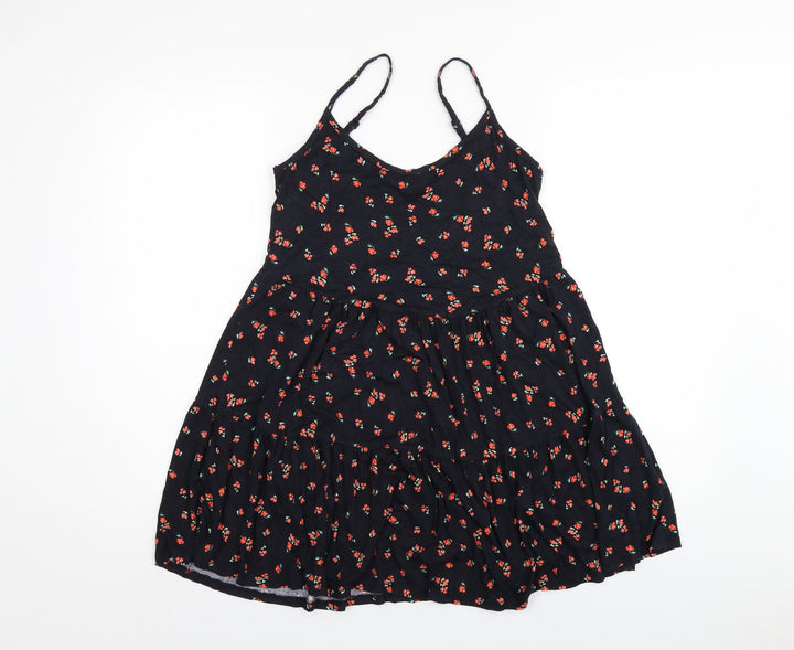Red Herring Womens Black Floral Viscose A-Line Size 10 Scoop Neck Pullover