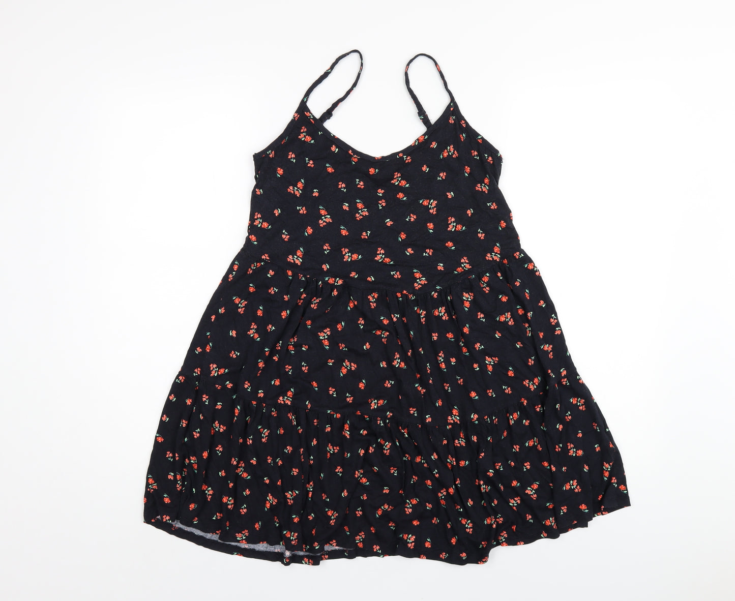 Red Herring Womens Black Floral Viscose A-Line Size 10 Scoop Neck Pullover