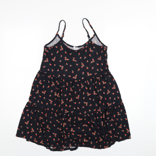 Red Herring Womens Black Floral Viscose A-Line Size 10 Scoop Neck Pullover
