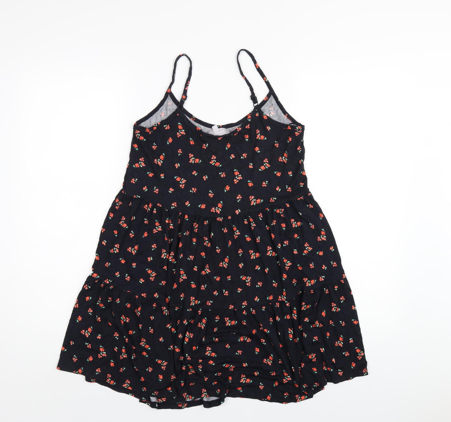 Red Herring Womens Black Floral Viscose A-Line Size 10 Scoop Neck Pullover