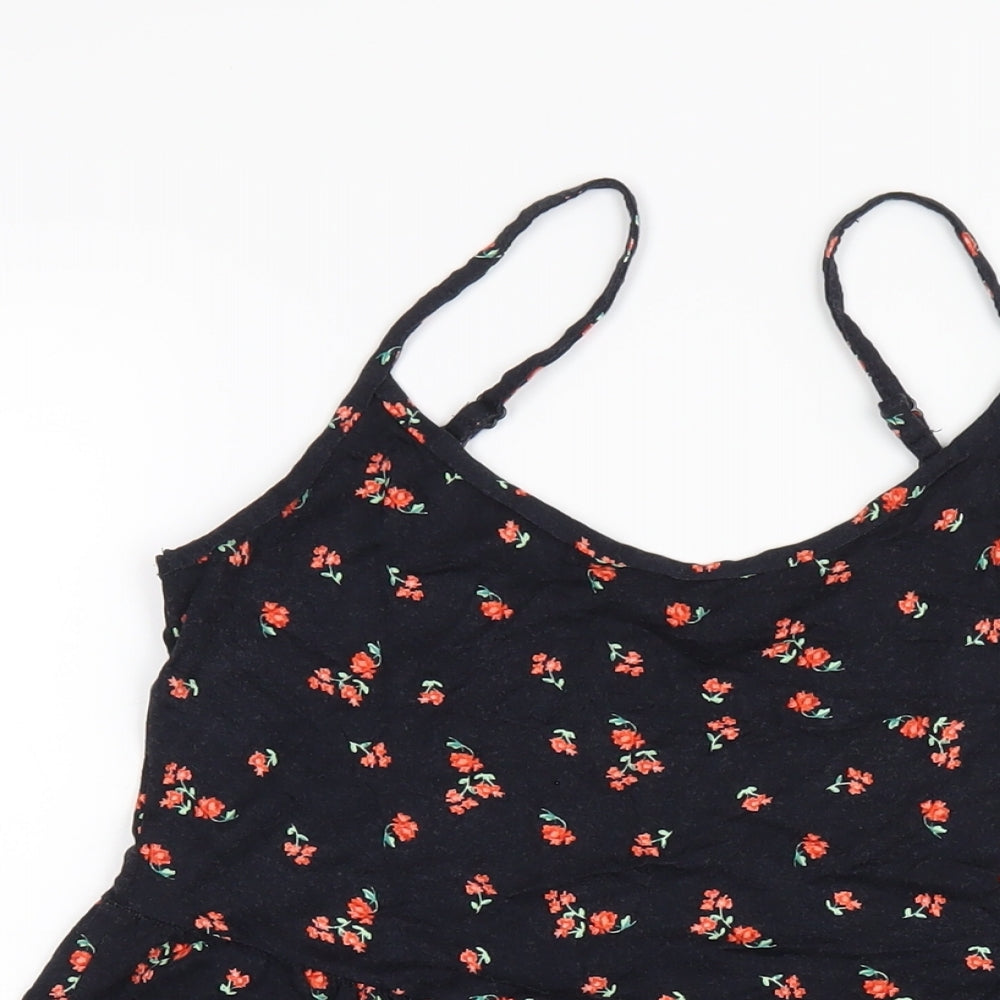 Red Herring Womens Black Floral Viscose A-Line Size 10 Scoop Neck Pullover