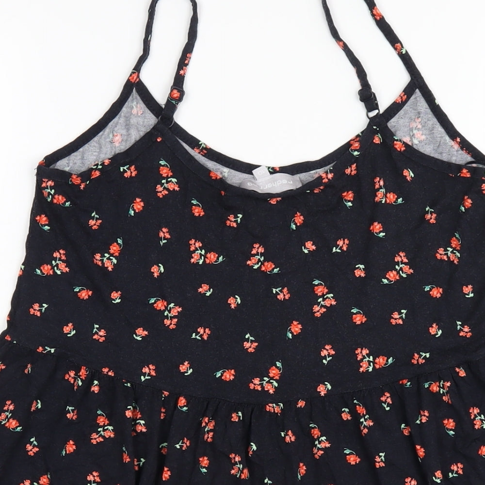 Red Herring Womens Black Floral Viscose A-Line Size 10 Scoop Neck Pullover